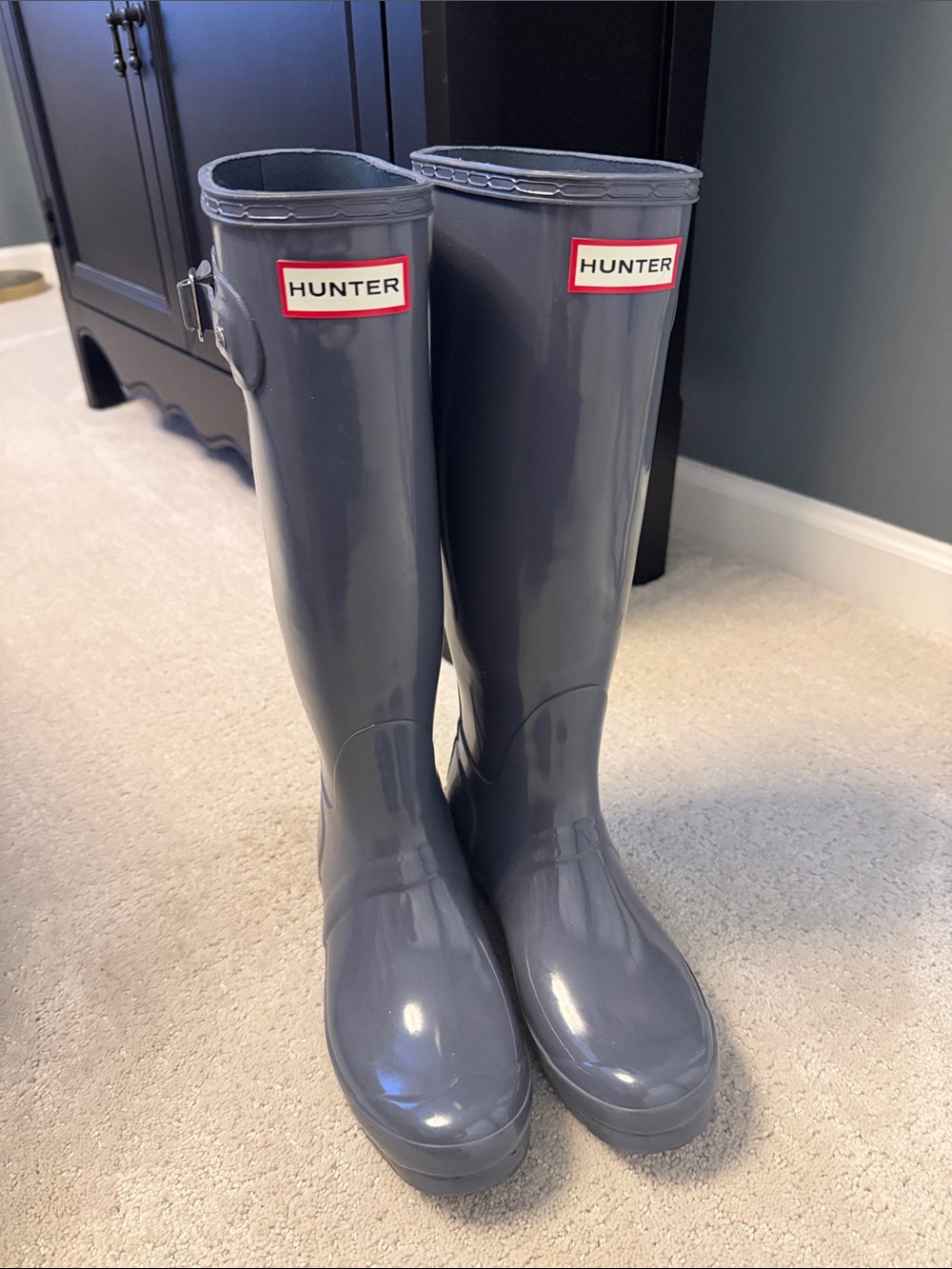 Hunter Glossy Tall Rain Boots in Graphite Gray
